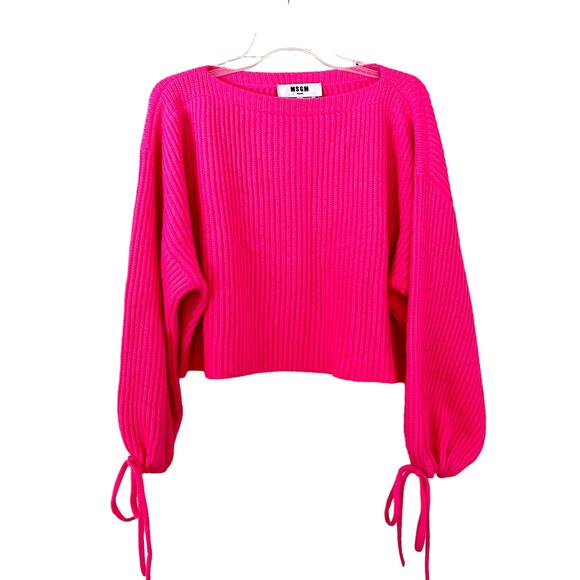 MSGM Drawstring Sleeve Ribbed Sweater Hot Pink XS - Picture 3 of 10